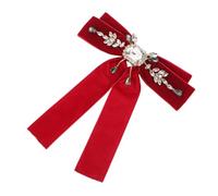 KALLORY Elegant Vintage Rhinestone Brooch Pin for Women, Velvet Ribbon Bow Tie Accessory, Resistant to Fading, for Weddings and Professional Settings, French