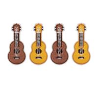 KALLORY Enamel Embroidery Ukulele Pins Set 4Pcs, Yellow and Brown Cartoon Brooches for Clothing and Backpack, Creative Accessories for Music Lovers and Students