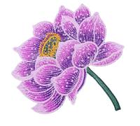 KALLORY Ethnic Embroidered Lotus Applique Patch Purple Three-Dimensional Cloth Sticker for Sewing Clothing Decoration