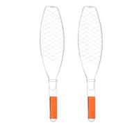 KALLORY Fish Grill Clip Barbecue Tool Reducing Sticking and Falling through Grates 2 Pcs with Wooden Handle Non-stick Iron Mesh for Bbq Picnic Outdoor Cooking