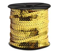 KALLORY Golden 6mm Flat Sequin Ribbon Roll 100 Yards for Crafts and Tassels, Easy to Sew PVC Trim with Brilliant Shine and Sparkling Effect, for Sewing and DIY Embellishments