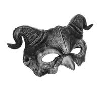 KALLORY Halloween Devil Demon Mask Half Face with Adjustable Fit and Breathable Pu Material, Realistic Goat Horn Skull Design for Adults Masquerade Parties and Halloween