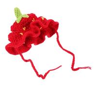 KALLORY Handmade Adjustable Strawberry Cat Dog Hat with Strap for Birthday Party Dress, Funny Pet Apparel Accessory in Size S for Cats and Dogs