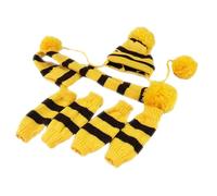 KALLORY Knitted Winter Dog Scarf and Hat Set in Yellow and Brown Woolen Yarn, Warm and Easy to Put, for Cosplay Party Or Costume Party, Size L for Pet Dogs