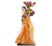 KALLORY Korean Handicraft Hanbok Doll Figurine in Yellow Silk Cloth with Fine Workmanship, Desktop Decoration Collectible for Home and Bedroom, Creative Korean Style Unique