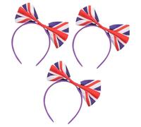 KALLORY Large Bow Headbands Elastic and Not Easy to Break 3pcs Satin Material with Uk Flag Pattern for Festival Theme Party and New Year's Eve Parties