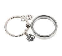 KALLORY Memorial Keychain Silver Metal Double Layer Keepsake | Heart and Paw Charms, Expandable Sealed Design, for Keys and Backpacks, Smooth Crystal- Panel