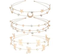 KALLORY Metal Headbands Hair Accessories 3pcs Lightweight and Easy to Carry with Star and Moon Design for Women for Engagement and Banquets