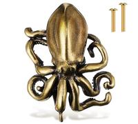 KALLORY Octopus Brass Cabinet Knobs Vintage Style Hand Shaped Door Pulls for Wardrobes Drawers and Cupboards Ocean Theme Decorative Hardware