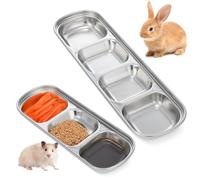KALLORY Pet Feeding Plates Easy to Clean with Three and Four Grids Stainless Steel 2pcs Small Animal Food Trays Suitable for Hamster and Cat Feeding