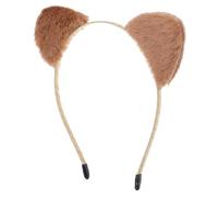 KALLORY Plush Cat Ears Headband for Women, Cute Spa Headband with Versatile Use and Gentle on Head Design, for Makeup Application and Daily Use in Khaki Colour