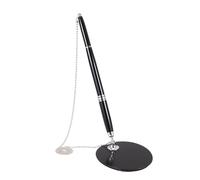 KALLORY Secure Black Steel Counter Pen with Chain and Holder Prevents Loss Convenient Management for Office and Work Reception Desk Use