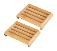 KALLORY Soap Holder Set Single Layer Soap Dish with Self Draining Design 2pcs Bamboo and Orange Finish for Kitchen and Toilet