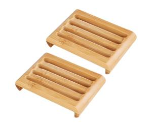 KALLORY Soap Holder Set Single Layer Soap Dish with Self Draining Design 2pcs Bamboo and Orange Finish for Kitchen and Toilet