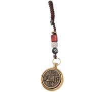 KALLORY Vintage Brass Zodiac Bunny Coin Pendant, Retro Chinese Style Keychain Decoration for Home and Car Hanging Ornament