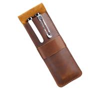 KALLORY Vintage Brown Cow Leather Portable Pencil Storage Bag Organizer Pen Case for Students and Women Suitable for Business Events and Souvenirs