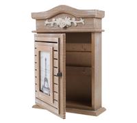 KALLORY Wooden Key Locker Khaki Colour for Homes and Restaurants with Six Pegs Antique Style Style Density Board Key Box with Photo Holder for Organised Storage Color