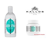 KALLOS KJMN SET KERATIN HAIR MASK (275ml) & SHAMPOO (1000 ml) -WITH KERATIN & MI