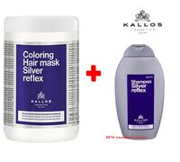 KALLOS Silver Reflex Hair Mask 1000ml Silver + Shampoo Silver Reflex 350 ml