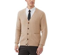 Kallspin Men’s Big Tall Wool Blend Cardigan Sweater Cable Knit V Neck Button Front Casual Knitwear Jumper(Coffee, 2XL-Tall)