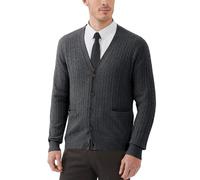 Kallspin Men’s Big Tall Wool Blend Cardigan Sweater Cable Knit V Neck Button Front Casual Knitwear Jumper(Charcoal, 2XL-Tall)