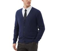 Kallspin Men’s Big Tall Wool Blend Cardigan Sweater Cable Knit V Neck Button Front Casual Knitwear Jumper(Navy Blue, XL-Tall)