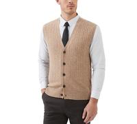 Kallspin Men’s Big Tall Wool Blend Sweater Vest Cable-Knit Button Front Sleeveless Cardigan Smart Casual Jumper Knitwear(Coffee, L-Tall)