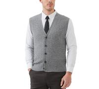 Kallspin Men’s Big Tall Wool Blend Sweater Vest Cable-Knit Button Front Sleeveless Cardigan Smart Casual Jumper Knitwear(Light Grey, XL-Tall)