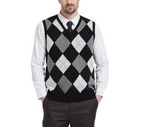 Kallspin Men's Big & Tall Argyle Sleeveless Jumpers Wool Blend Knitted Gilets V Neck Sweater Pullover Vest(Black,3XL-Big & Tall)