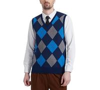 Kallspin Men's Big & Tall Argyle Sleeveless Jumpers Wool Blend Knitted Gilets V Neck Sweater Pullover Vest(Navy Blue,2XL-Big & Tall)