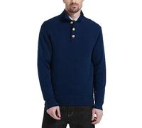 Kallspin Men's Big & Tall Button Mock Neck Wool Blend Knit Jumpers Midweight Long Sleeve Pullover Sweater(Navy Blue Large-Tall)