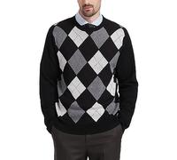 Kallspin Men's Crewneck Argyle Knit Jumpers Wool Blend Long Sleeve Sweater Pullovers (Black,3X-Large)