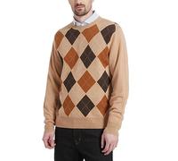 Kallspin Men's Crewneck Argyle Knit Jumpers Wool Blend Long Sleeve Sweater Pullovers (Khaki,Small)