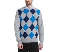 Kallspin Men's Crewneck Argyle Knit Jumpers Wool Blend Long Sleeve Sweater Pullovers (Light Grey,Medium)