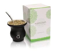 Kalmateh [NEW Innovative Yerba Mate Gourd - Double Walled 18/8 Stainless Steel- Includes Bombilla and a Cleaning Brush-9 oz,270ml (Matte Black)