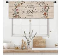 Kalmico Bible Scripture Quotes Kitchen Curtain Valance 54W x 18L Inch Farmhouse Rustic Flower Country Motivational Religeous Rod Pocket Short Cafe Small Window Treatment Drapes Decor