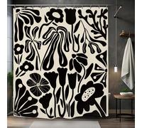 Kalmico Black Off White Matisse Flower Art Shower Curtain 60Wx72L Inch Abstract Vintage Botanical Blossom Minimalist Neutral Wildflower Bathroom Set Accessories Decor with 12 Pack Hooks