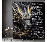 Kalmico Dragon Man Black Gold Shower Curtain 60Wx72L Inch Motivational Inspirational Quotes Positive Cool Teen Boys Bathroom Set Accessories Decor with 12 Pack Hooks