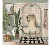 Kalmico Frog Vintage Funny Shower Curtain 60Wx72L Inch Animal Hilarious Retro Interesting Bathroom Set Accessories Decor with 12 Pack Hooks
