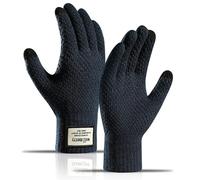 KALOEY Men’s Knit Touchscreen Gloves - Thick Winter Warm Fleece Lined Large Size Thermal Gloves with Jacquard Design and Elastic Cuffs for Outdoor