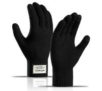 KALOEY Men’s Knit Touchscreen Gloves - Thick Winter Warm Fleece Lined Large Size Thermal Gloves with Jacquard Design and Elastic Cuffs for Outdoor