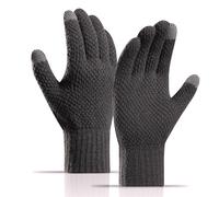 KALOEY Men’s Knit Touchscreen Gloves - Winter Warm Thick Fleece Lined Thermal Gloves with Jacquard Design Elastic Cuffs for Outdoor Cycling