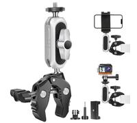 Kalofaye Aluminum Alloy Camera Mounts Clamp Mount Bicycle Handlebar Adapter Mount with Dual 360°Rotatable Ball Head with Adapter Phone Clip Compatible with Hero Insta360 and Other Action Cameras