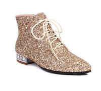 KaloKLU 2.5 cm Women's Flat Heel Short Boots with Sequins High Heel Stage Performance Party Unisex Autumn Winter, gold, 4 UK