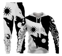 KaloKLU 2 Piece Jogging Set Sweatshirt Hoodie Pants Men Wolf Print Hat Long Sleeve Casual, 11, 6XL