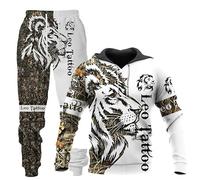 KaloKLU 2 Piece Jogging Set Sweatshirt Hoodie Pants Men Wolf Print Hat Long Sleeve Casual, 14, 3XL