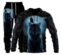 KaloKLU 2 Piece Jogging Set Sweatshirt Hoodie Pants Men Wolf Print Hat Long Sleeve Casual, 2, L