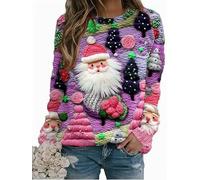 KaloKLU Autumn Winter Women Round Collar Casual Cartoon Pattern Santa Claus 3D Print Guardian Ladies-A, 1#, S