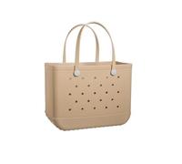 KaloKLU EVA Beach Shopping Bag - Waterproof Washable Lace Proof Durable Open Shopping Bag for Beach Boat Pool Sports, Khaki, Large