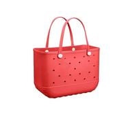 KaloKLU EVA Beach Shopping Bag - Waterproof Washable Lace Proof Durable Open Shopping Bag for Beach Boat Pool Sports, red, Large